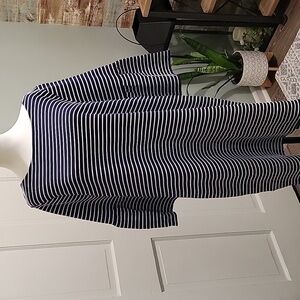 NWT Crown & Ivy Women's Navy, White Striped Midi Dress With Boho Sleeve Size  L